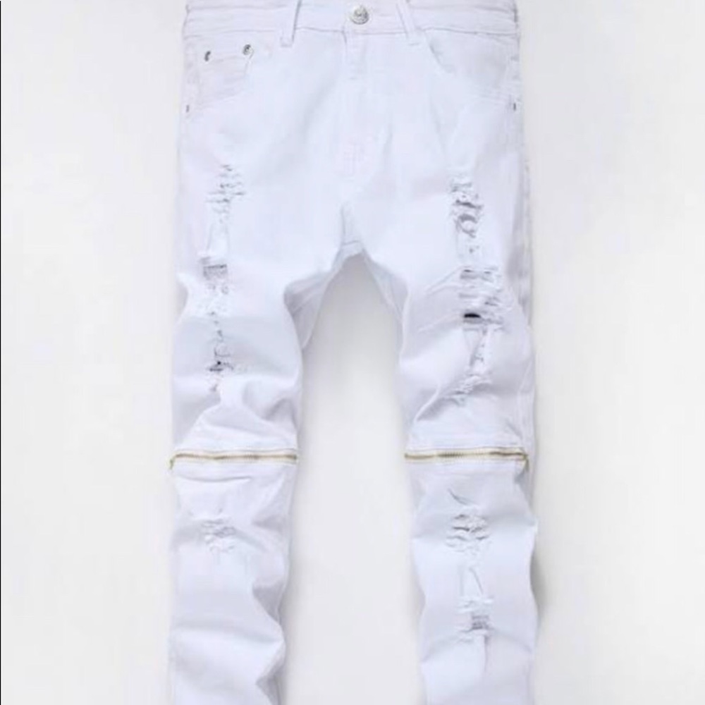 Mens Mid Waist Jeans (30) White by